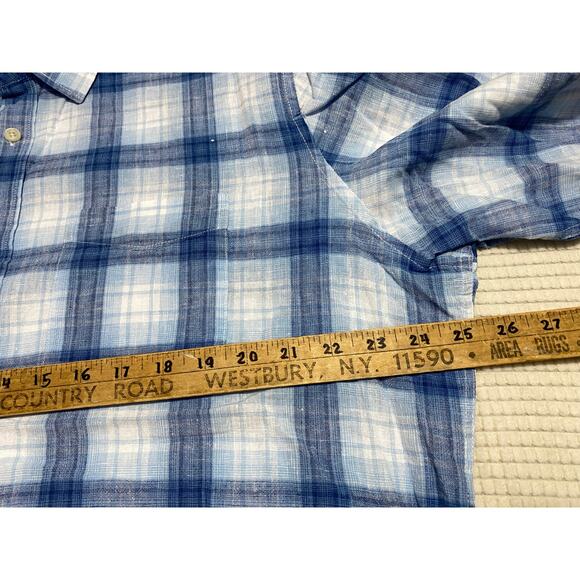 Gap Men’s Plaid Linen Blend Blue Button Down Classic Shirt Long Sleeve XL - Picture 4 of 8